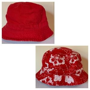 Red Hawaiian/Solid Bucket Fisherman Hat REVERSIBLE